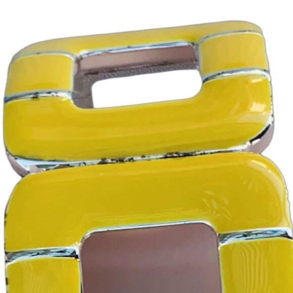 Vintage Yellow Wide Square Stretch Bracelet Silver Tone Enamel - Picture 4 of 8